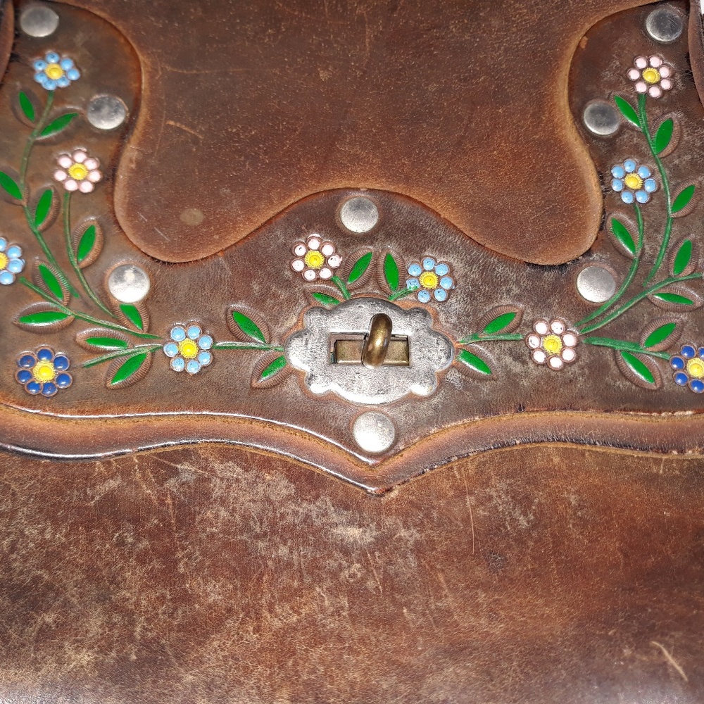 Floral Stamped Leather Shoulder Bag Vintage - Picture 3 of 8